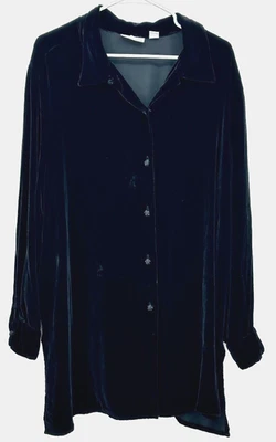 Винтажный Lord и Taylor женщин длинным рукавом туника на пуговицах верхний размер 3 X черный бархат - Изображение 1 из 4