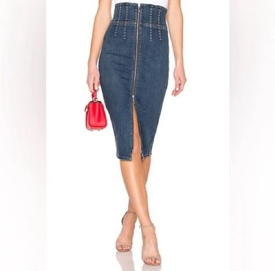 Falda midi elegante Jean Trilby con tachuelas cintura alta lápiz de mezclilla Elliott actual 29/6 Foto 1 de 4