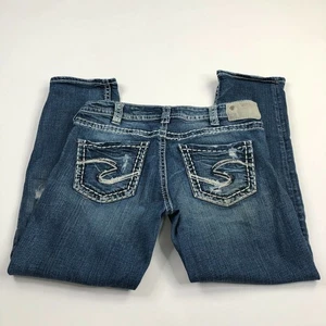 Silver Aiko Mid Straight 30 x 25 Tag (Actual 32W 26.5L) Womens Blue Jeans - Picture 1 of 11