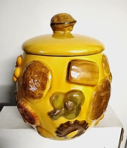 VTG Los Angeles Pottery Cookies All Over Cookie Jar Walnut Top 1950’s 10” MCM - Picture 1 of 7