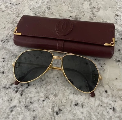 1980s Cartier Trinity Vendôme 22k Gold Plated 56-14-140 Aviator Sunglasses POUCH - Image 1 of 4