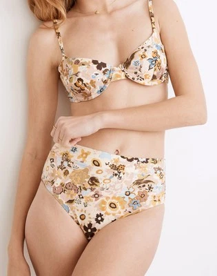 Parte inferior de bikini Madewell beige floral segunda ola corte alto pequeña nueva con etiquetas Foto 1 de 4