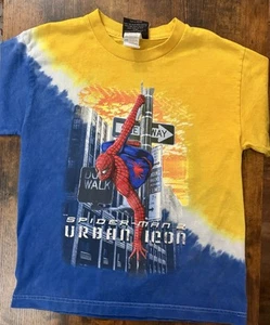 Vintage Spider-Man 2 Urban Icon 2004 T Shirt Tie Dye Blue Yellow Youth Size M - Picture 1 of 11