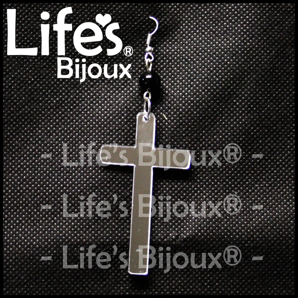 Orecchino Croce Crocifisso Gesu Donna Ciondolo Plexiglass Pendente Specchio 6 cm - Immagine 1 di 1