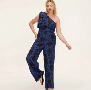 NWT~ Kate Spade sz 17 Classic Rose Floral Navy Blk Jumpsuit one shoulder bow #70 - Picture 1 of 9