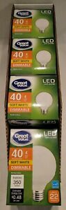 4 Great Value 4W (40W Equivalent) G25 Globe LED Dimmable Light Bulbs