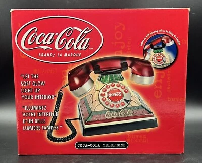 NIB Coca Cola Telephone Tiffany Style Stained Glass Light Up Polyconcept NRFB - Image 1 of 4