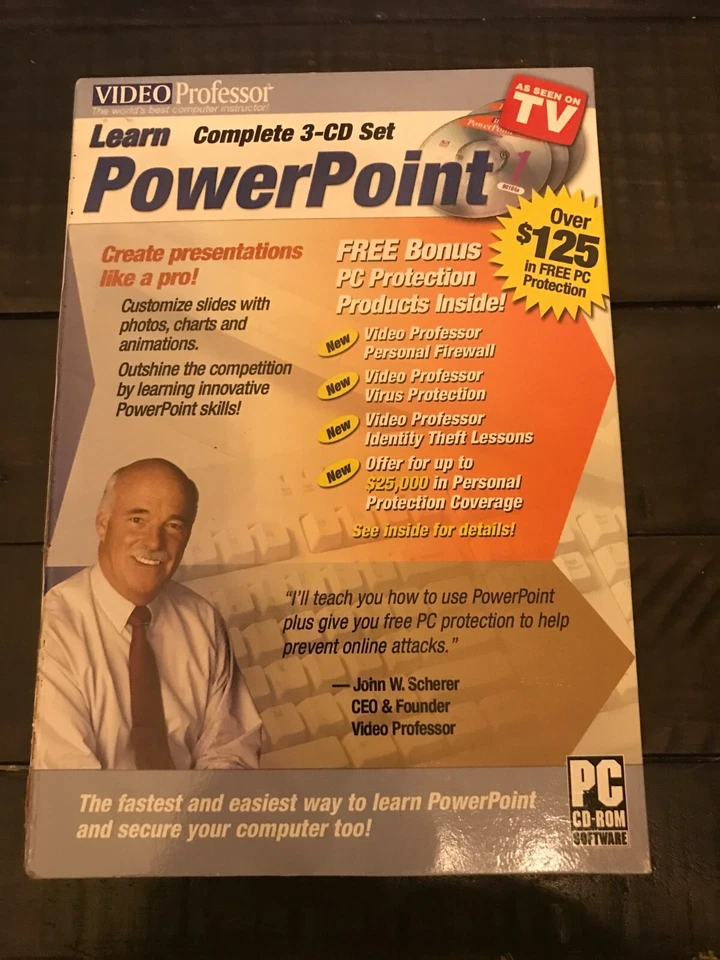 Video Professor Complete 3-CD Set Learn PowerPoint Tutorial PC Software Sealed - Image 1 of 1