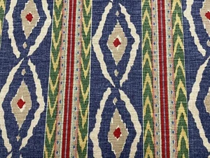 Santana Ikat Midnight Blue Linen Fabric Curtain Upholstery Blind - Picture 1 of 7