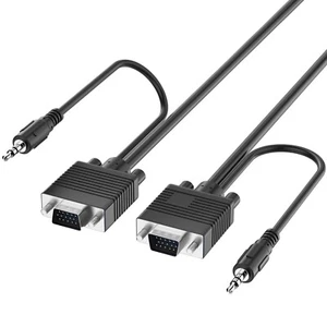 Fosmon 25FT High Resolution Plug Play VGA 3.5mm Aux Audio Male Adapter Cable - Picture 1 of 4