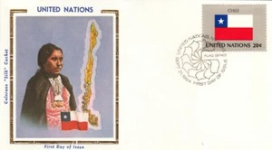 Chile National Costume Flag Map UN Gold Folio Silk Mint FDC Cachet 1984 - Picture 1 of 1
