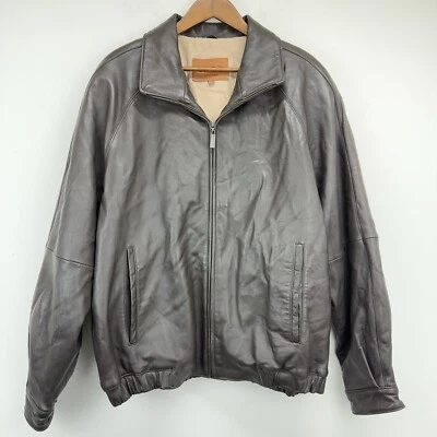Chaqueta Bomber Izod Talla Grande Hombre Cuero Marrón Cremallera Completa Foto 1 de 4