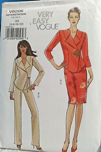 Vintage Easy VOGUE Sewing Pattern 8206 Easy Wrap Jacket Skirt Pants 6-8-10-12 - Picture 1 of 3