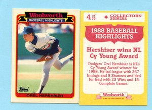 1988 Woolworth Baseball Highlights # 4 Orel Hershiser - Cy Young Award  Box 736
