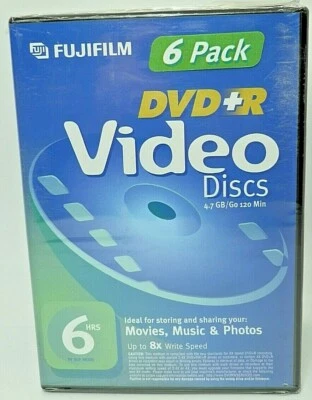 Fujifilm 6 Pack DVD+R Video Discs. 4.7GB /Go 120 min. For Movies, Music, Photos - Image 1 of 4