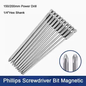 Phillips Screwdriver Bit Magnetic Extra Long 150/200mm Power Drill 1/4"Hex Shank - Picture 1 of 16