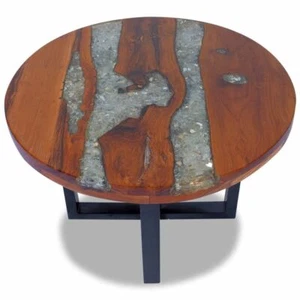 Wooden Coffee Table With Transparent Resin Decor Round Tabletop Home Furniture - Picture 1 of 10