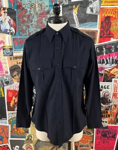 Vintage 70s-80s Navy Blue Flying Cross Rayon Blend Uniform Shirt 45 Chest USA - Picture 1 of 15