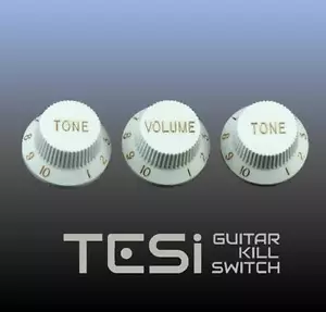 Tesi Stratocaster Knob Set - White, Gold Ink - Big Pimpin' - Bild 1 von 1