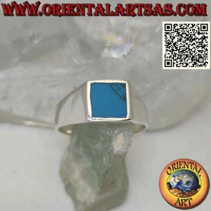 Anello in Argento 925‰ liscio con turchese quadrato a filo bordo 8x8 mm - Foto 1 di 5