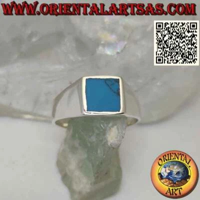 Anello in Argento 925‰ liscio con turchese quadrato a filo bordo 8x8 mm - Immagine 1 di 4