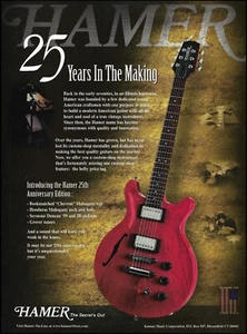 Publicidad de guitarra Hamer 25 aniversario LTD Chevron caoba 1999 impresión de anuncio - Imagen 1 de 3