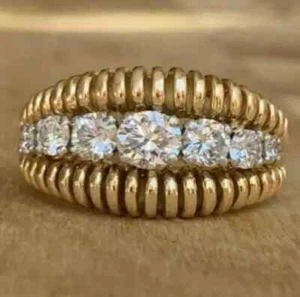 Women's Round Cut Wedding Ring 14K Yellow Gold Plated 2Ct Lab Created Moissanite - Picture 1 of 8