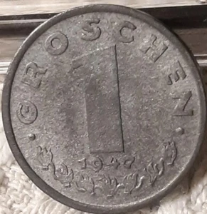One 1947 Austria 1 Groschen coin , Imperial Eagle With Austrian Shield , Europe - Picture 1 of 9