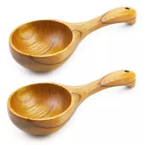 2 Pack Wooden Kitchen Scoop Ladle,Multipurpose Large Solid Wood Water Spoon S... - Picture 1 of 7
