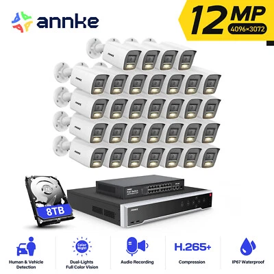 ANNKE 12MP AI Color Night POE Security IP Camera System 32CH NVR Audio Recording - Image 1 of 4