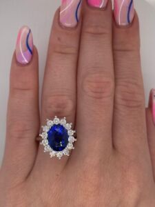 Platinum Blue Sapphire Ring Lab Grown Diamond Oval 6 Carat PT950 Sizes 5 6 7.5 8