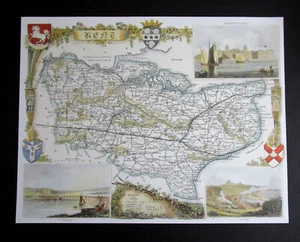 HIGH QUALITY REPRODUCTION OF AN ANTIQUE 1830 THOMAS MOULE COUNTY MAP OF KENT - Picture 1 of 3