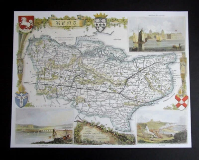 12.3" x 9.5" REPRODUCTION OF AN ANTIQUE  1830 THOMAS MOULE  COUNTY MAP OF   KENT - Image 1 of 3