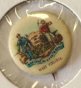 1896 West Virginia State Seal Pin Back Button Vintage Sweet Caporal Zigarette - Bild 1 von 2
