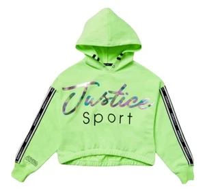 Justice Girls Hoodie Sweatshirt Green 10 Cinch Hem Shiny Metallic J Sport Logo - Picture 1 of 12