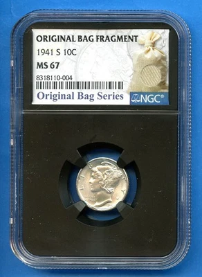 1941 S NGC MS67 Mercury Dime 10c Silver US Mint Original Bag Fragment Series - Image 1 of 3