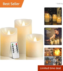 Ivory LED Pillar Candles - Flameless, Remote Control, 10-Function Timer, 3 Pack - Picture 1 of 12