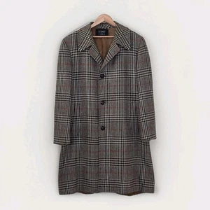 VTG Crombie Wool Coat 44 Glen Plaid LS Lined 1 Vent Buttons Union Made Classic - Picture 1 of 18