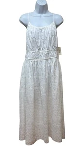 On 34th Women's L White 100% Cotton Eyelet Lined Midi Dress NEW - Picture 1 of 10
