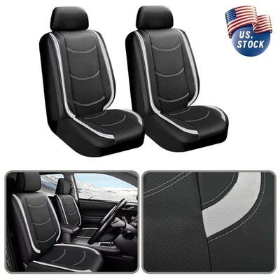 Black + Silver Front Car Seat 2-Seat Cover PU Leather For Mini Cooper 2002-2023 Foto 1 de 4