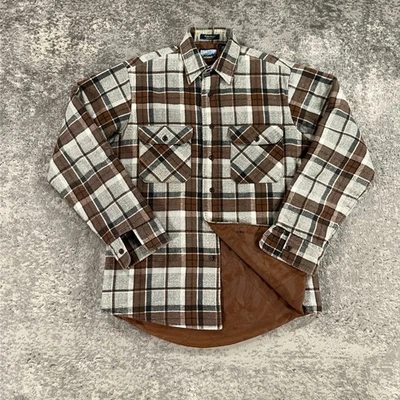 Vintage Fieldmaster Shirt Jacket Mens Medium M Brown Plaid Lined USA 80s Shacket - Image 1 of 4