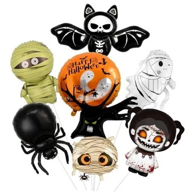 7 PIEZAS Globos de Halloween, Linda Momia Araña Murciélago Fantasmas Globos Globos-01 Foto 1 de 4