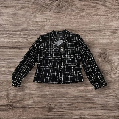 NWT Requirements Black White Plaid Tweed Blazer Jacket Womens Size 10 - Image 1 of 4