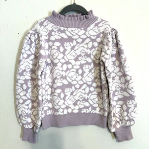 Janie and Jack Floral Boucle Ruffle Collar Sweater Purple Lavender Size 6 - Picture 1 of 5