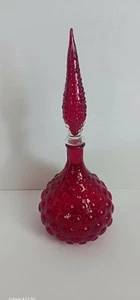 RED Vintage MCM Genie Bottle Hobnail Glass 16” W/ Stopper - Picture 1 of 24