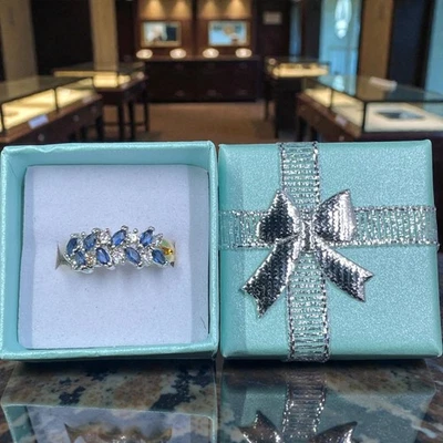 Anillo Swarovski Azul Marquesa Oro Talla 6.25 Coqueta Floral Elegante Declaración Glamour Foto 1 de 4