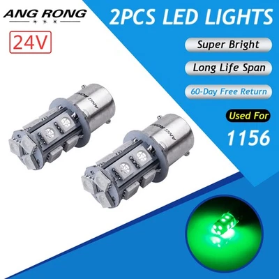 2x 1156 P21W LED Green Bulbs Indicator Reverse Back-up Spot Light HGV Truck 24V - Image 1 of 4