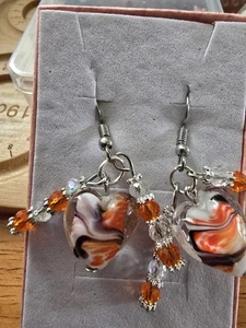 Maurano glass heart and Austrian Crystal S925 Hook earrings - Picture 1 of 5