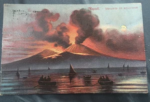 Mount Vesuvius Eruption Italy Antique Postcard - Picture 1 of 4