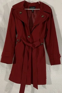 London Fog Trench Cappotto Donna XL Impermeabile Rosso Cappuccio con Cintura - Foto 1 di 9